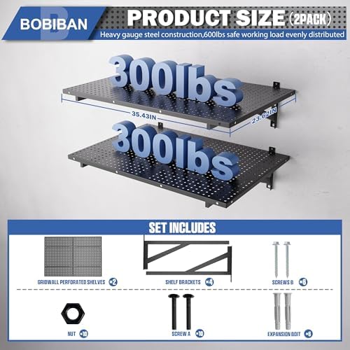 2 Pack Garage Wall Shelving Heavy Duty 2x3ft, Black