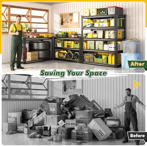 Garage Storage Shelves 60.1"H, 1990LBS Storage Shelves, 5 Tier Adjustable Storage Rack, Metal Shelves for Storage, Living Room, Pantry, Basement, Closet, Workshop Shelving 27.5" W x 11.9" D, Black