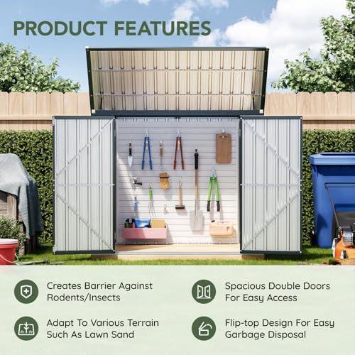Breezz Metal Trash Can Storage Shed 6 x 3 ft