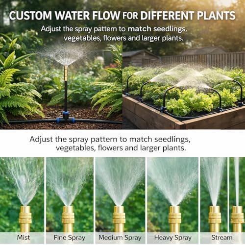 Drip Irrigation System 200FT 1/4", 36 Adjustable Copper Nozzles