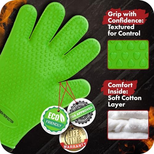 KITCHEN PERFECTION S Silicone Smoker BBQ Gloves - Heat Resistant Oven Mitts