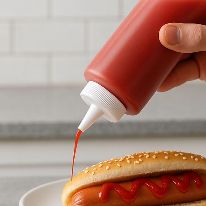TrueCraftware- 24 oz Clear Squeeze Condiment Wide Mouth Dispensing Bottles Set of 6- Plastic Squeeze Bottle For Sauces Spreads Ketchup Mustard Mayo Hot sauces and Olive oil