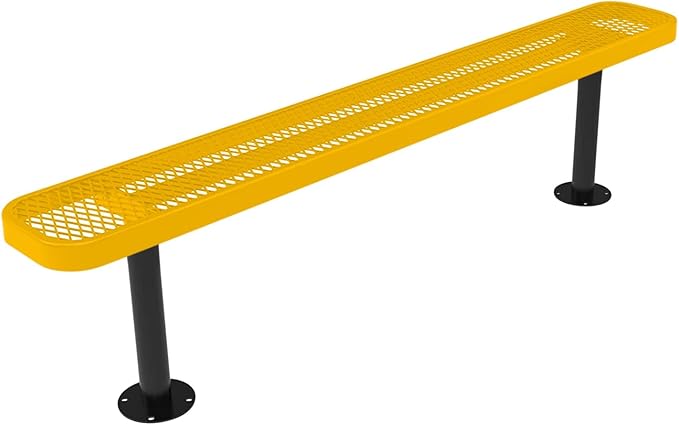 COATEDOUTDOORFURNITURE Heavy-Duty Outdoor Bench Thermoplastic Coated, Expanded Metal, Commercial-Grade Seating, Made in America (Surface Without Back, 6 Ft, Textured Yellow)