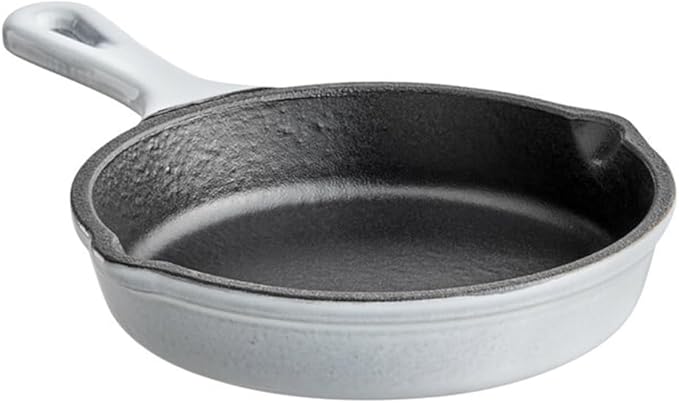 Commercial Grade, Cast Iron Enameled Cookware (White, Skillet 6”)