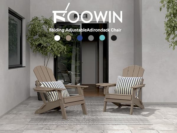 FOOWIN Folding Adjustable Adirondack Chair Set of 8,HDPE Adirondack Chair w/4 in 1 Cup Holder Trays,All-Weather Resistant Fire Pit Chair, Outdoor Chair for Patio Lawn Poolside,400lbs,Brown