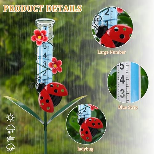 Rain Gauge Outdoor, Ladybug Rain Gauges for Yard Patio Lawn Decor