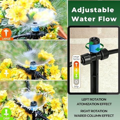 50FT Drip Irrigation System for Starter: Small Garden Quick Connect 1/4" PE Water Tubing Automatic 11Pcs Sprinkler Kit Adjustable Misting Part Watering Hose Outdoor Raised Bed Plants Flower Greenhouse