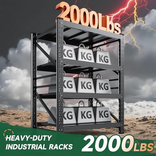 Letaya 2000LBS Storage Shelves Heavy Duty,60" H Garage Shelving, 4 Tier Adjustable Utility Display Stands,for Shop,Warehouse,Basement,Black (40" W x 20" D x 60" H)