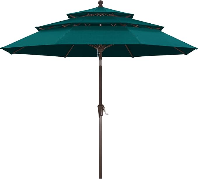MASTERCANOPY 9ft 3-Tier Olefin Patio Umbrella with Tilt Crank, 5-Year-Non-Fading Canopy & 8 Fiberglass Ribs for Deck, Patio, and Garden, Turquoise