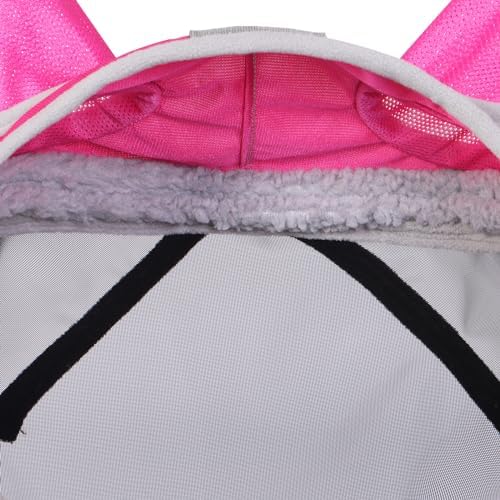 Harrison Howard CareMaster Pro Luminous Horse Fly Mask Large Eye Space Long Nose with Ears UV Protection for Horse Flamingo (M; Cob)