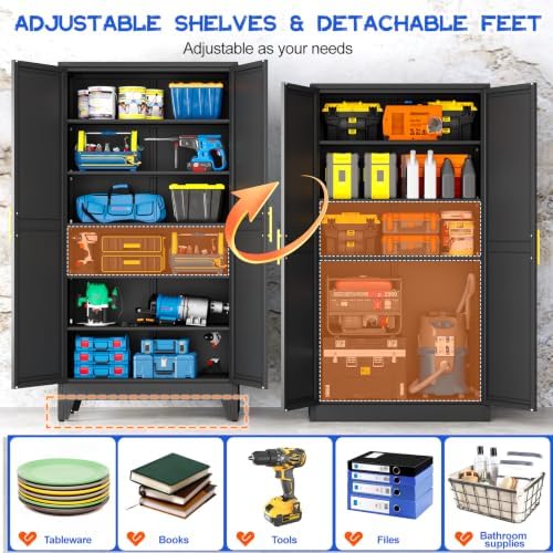 GAIOUS 79'' Tall Metal Garage Storage Cabinet, Home Office Cabinet Black