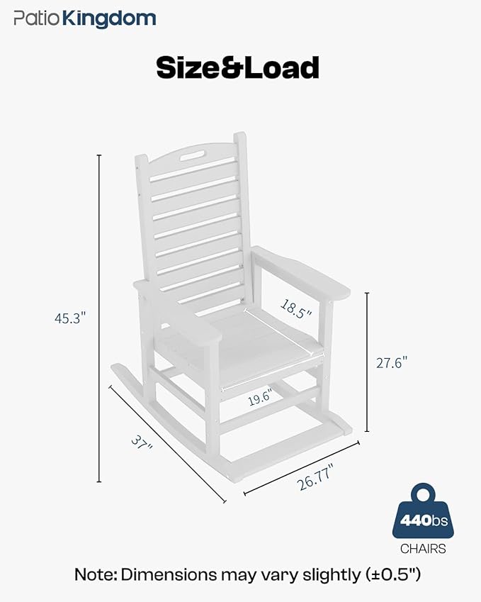 Outdoor Rocking Chairs Set of 2 with Footrest, HDPE Modern Rocking Lawn Chair for Garden, Poolside, Deck (White)