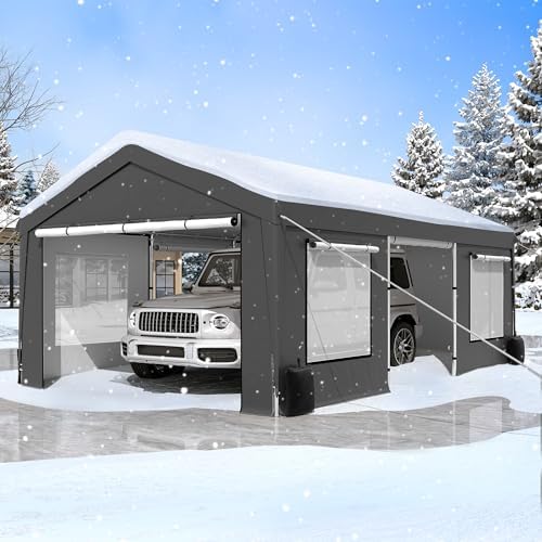 COVERONICS 12' x 20' Heavy Duty Carport Tent, Grey