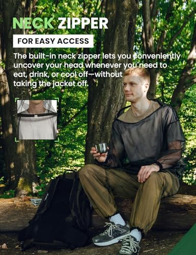 HENNCHEE Mosquito Suits for Adult, Mesh Net Bug Hooded Jacket Pant, Outdoor Full Body Protection Mosquito Proof Clothing