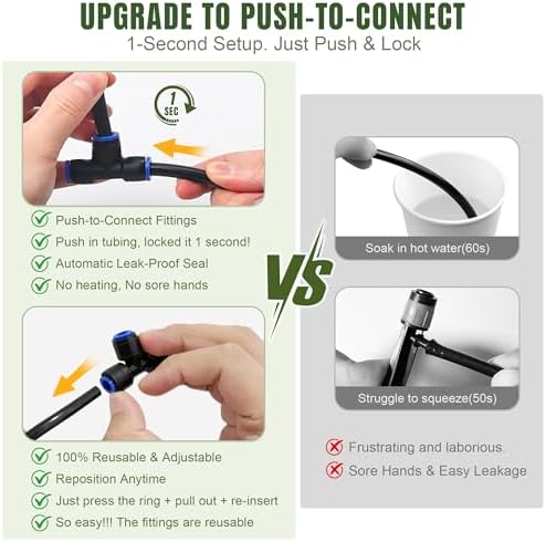 20PCS Push-to-Fit Drip Irrigation Mister Emitters with T-Connectors, Copper 360° Adjustable Bendable Atomizing Nozzles for 1/4" Tubing, Micro Spray Nozzles for Garden Greenhouse Raised Beds