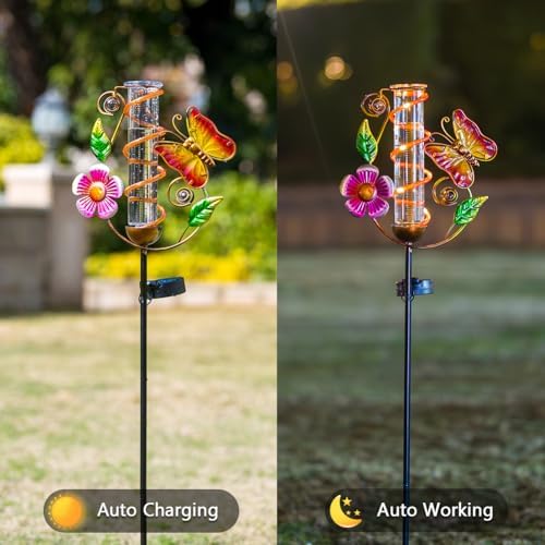 Solar Rain Gauge Outdoor, Butterfly Rain Gauges for Yard