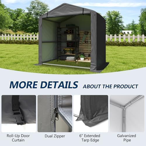 COVERONICS 6' x 4' Outdoor Portable Storage Shelter Shed, Grey