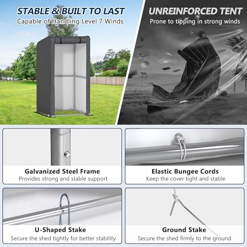 COVERONICS 3' x 3' Outdoor Portable Storage Shelter Shed, Grey