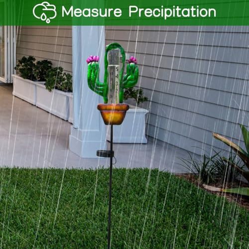 Stargarden Solar Rain Gauge Outdoor, Cactus Solar Powered Rain Gauge