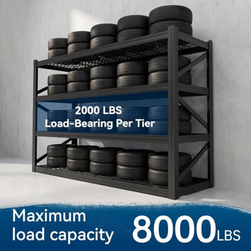 4-Tier Heavy Duty Garage Shelving, 8,000 lbs Capacity Adjustable Metal Storage Shelving Unit for Garage, Basement, Warehouse & Workshop, 71" W x 24" D x 71" H