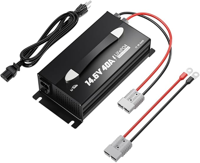 LiTime 14.6V 40A Lithium Battery Charger, Mountable for 12V LiFePO4 Battery with Handle and LED Indicator, AC-DC Smart Charger for 12.8V LiFePO4 Batteries, 40A Fast Charging for RVs, Home