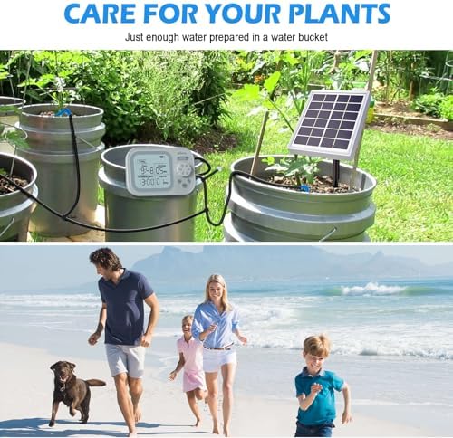 Solar Drip Irrigation System, 490 Timer Modes, 50FT Automatic Plant Watering Kit for 15 Potted Plants, IP67 Waterproof Auto Solar Irrigation Indoor and Outdoor Use for Garden,Balcony, Patio