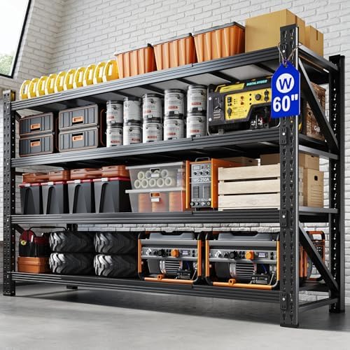 Yizosh 60" W Metal Garage Storage Shelves,8000LBS Heavy Duty 4-Shelf Adjustable Steel Organization Shelving,Utility Rack Shelf,60" W x 24" D x 70" H for Basement,Warehouse,Industrial
