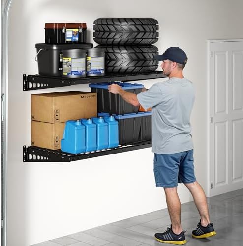 FLEXIMOUNTS 2x4ft Garage Storage, 2 Pack Garage Wall Shelving, Black