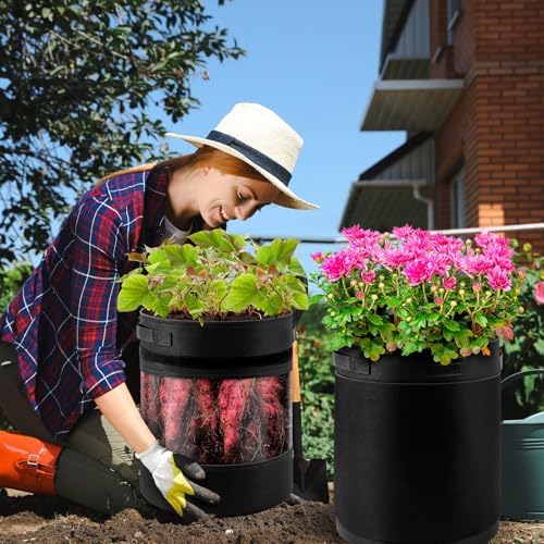 3 Pack 15 Gallon 360° Visibility Potato Grow Bags with Shading Flap