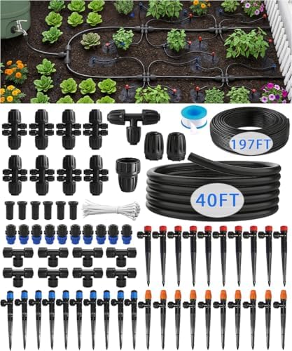 40FT Main tube1/2 Drip Irrigation System Kit with 40 Adjustable Nozzles