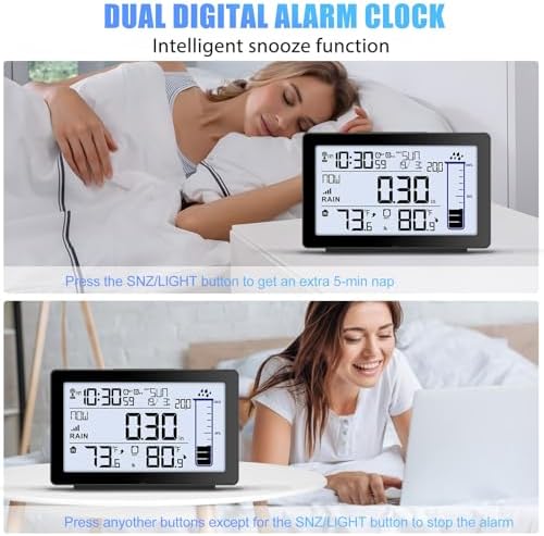 Digital Rain Gauge Outdoor with Thermometer, Self-Emptying Wireless Rain Gauges Outdoors Best Rated, Freeze Proof Automatic Rain Measure Gauge for Yard, High Precision Electronic Rain Collector