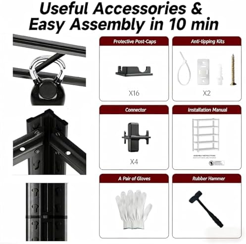 Extra Large 84" H x 55.09" Widex 24" D Adjustable Industrial Metal/Steel 6-Shelf-Storage-Rack Heave Duty Utility Tall Garage/Warehouse Shelving Shelves Unit/System for Bin/Shed, Black