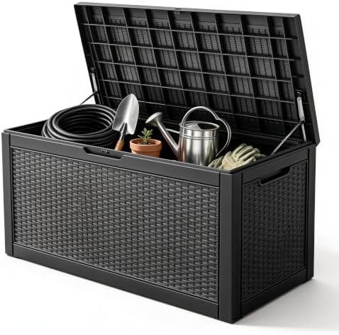 130 Gallon Deck Box,Lockable Outdoor Storage Box Gas Lift,Waterproof,Black