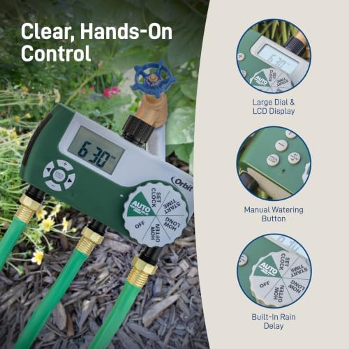 Orbit Programmable Digital Hose Watering Timer - 3 Outlet - Battery Powered - with LCD Screen - Built-in Rain Delay - Water-Resistant - 56082