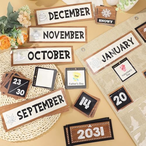 Sinload Classroom Calendar Pocket Chart Linen Color, Farmhouse