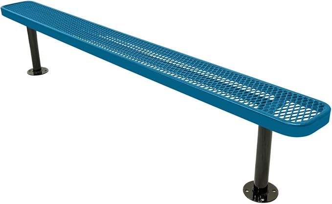 COATEDOUTDOORFURNITURE Coated Outdoor Furniture Heavy-Duty Outdoor Bench Thermoplastic Coated, Expanded Metal, Commercial-Grade Seating, Made in America (Surface Without Back, 8 Ft, Light Blue)