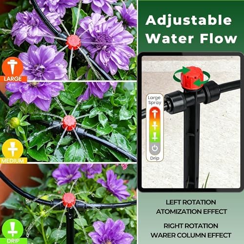 50FT Drip Irrigation System for Starter: Small Garden Quick Connect 1/4" PE Water Tubing Automatic 11Pcs Sprinkler Kit Adjustable Misting Part Watering Hose Outdoor Raised Bed Plants Flower Greenhouse