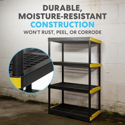 Simpli-Magic 4-Tier Heavy Duty Plastic Storage Shelving Unit, Garage & Basement Organizer, Modular Rack, 36 x 24 x 57 Inches, 250 lbs per Shelf, 1000 lbs Total Capacity