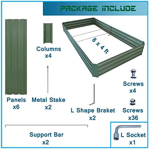 8x4x1ft Green Metal Raised Garden Bed Kit, Galvanized Outdoor Planter Box for Vegetables, Flowers, Herbs, and Succulents,240 Gallon Capacity