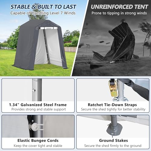 COVERONICS 6' x 7' Outdoor Portable Storage Shelter Shed, Grey