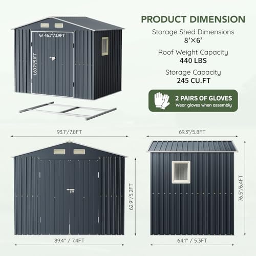 Breezz Outdoor Steel Storage Shed with Floor Frame, 6 x 4 ft, Nightblue