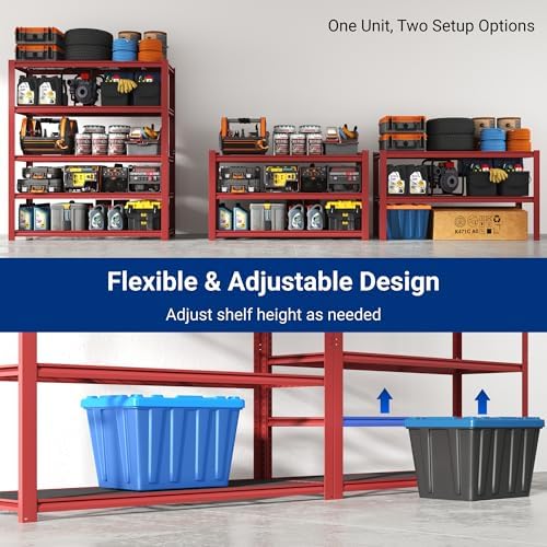 FLEXIMOUNTS Garage Shelving, 60" W x 72" H x 24" D, Red, 5 Tier