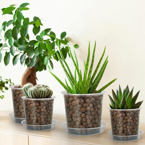 FUIJOL 7 Inch Clear Nursery Pots for Plants with Sacuers 15 Pack, Plastic Flower Pots with Drainage Holes, Variety Pack Seedlings Garden Pot for Indoor Outdoor (7 inch)