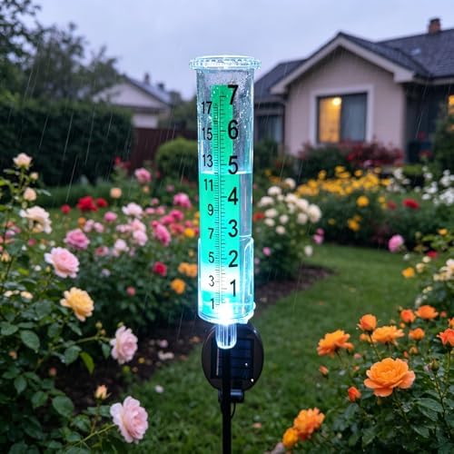 JOYBEE Solar Antifreeze Rain Gauge for Outdoors Yard Garden(Green)