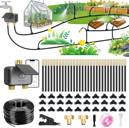 120FT WiFi Solar Drip Irrigation System, Dual Zone Timer