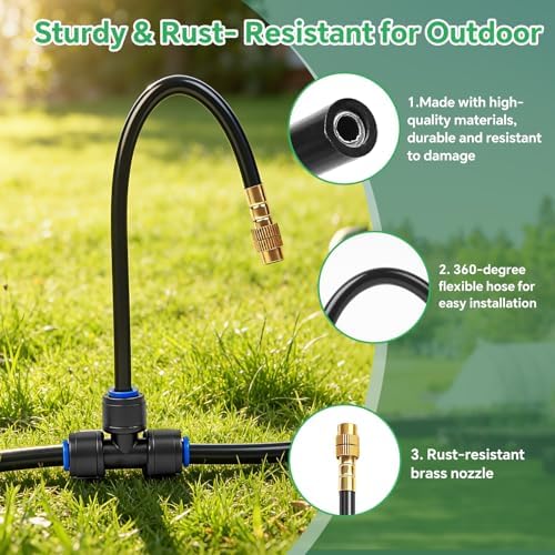 33Ft 1/4" Drip Irrigation System for Garden – Automatic Atomizing Sprinkler System for Outdoor Plants Raised Bed, Yard, Potted Plants & Lawn