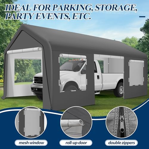 COVERONICS 12' x 20' Heavy Duty Carport Tent, Grey
