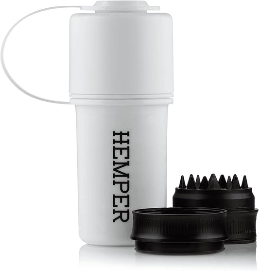 Hemper Keeper 3‑in‑1 Herb Grinder with Dual Storage Container - Smell‑Proof, Airtight & Water‑Resistant - Built‑In Removable Grinder, Dual Compartments for Flower & Ground - (White)