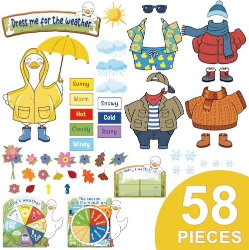 Gilprop 58 Pcs Dress for Weather Bulletin Board Set for Classroom, Goose