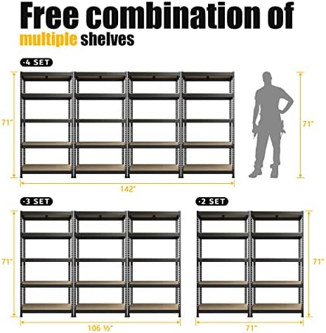 PrimeZone 71" H Heavy Duty Storage Shelves, 5 Tier Garage Shelving Unit